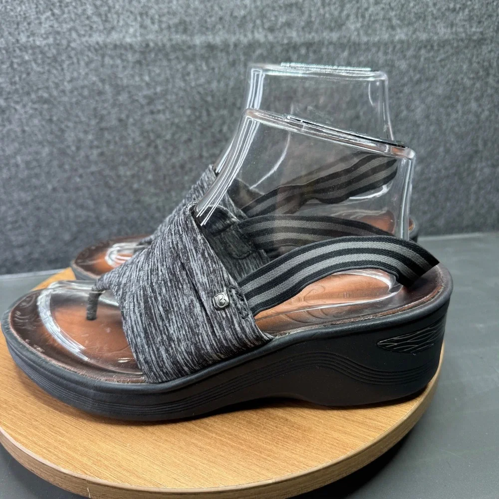 Zeöps Gray Fabric‎ Strappy Wedge Thong Sandals Comfort Womens Size 7W Wide